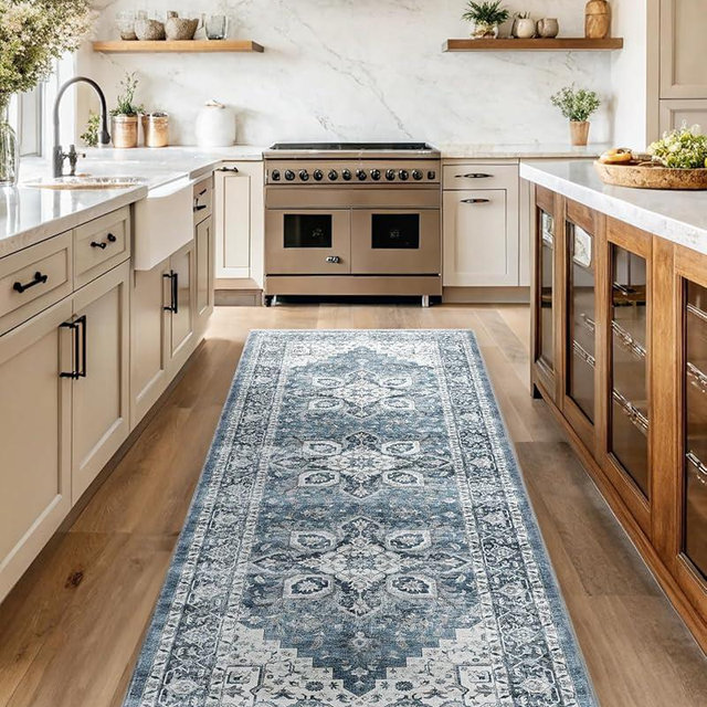 AMADA HOMEFURNISHING 2.7x8 Washable Runner Rug, Low-Profile Kitchen Runner Rugs with Non-Slip Backing & Durable Edge Binding, Vintage Entryway Rug for Bedroom & Hallway
