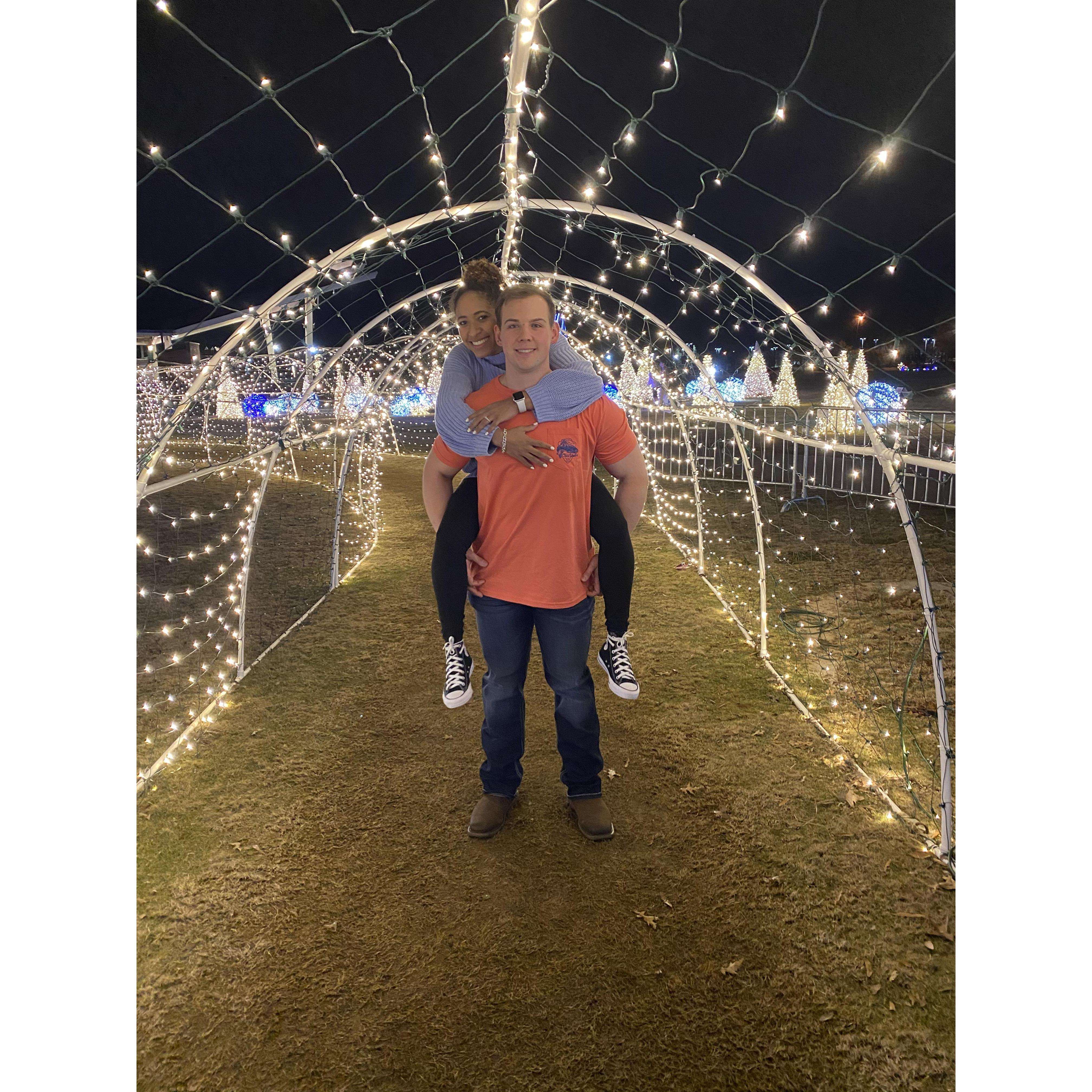 Christmas lights and piggy back rides @evanstownepark