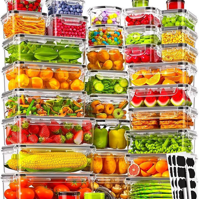 KEMETHY 70 PCS Food Storage Containers with Lids(35 Containers & 35 Lids), BPA-Free Plastic Food Containers for Kitchen Storage, Leak Proof, Reusable Meal Prep Containers with Labels & Pen