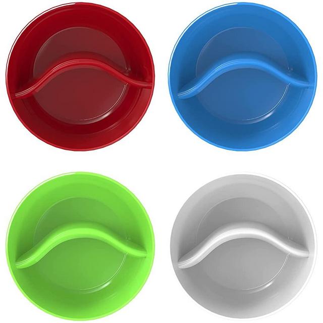 Okllen Set of 12 Anti-soggy Cereal Bowls, Plastic Divided Bowl for Chip and Dip, Separated Snack Bowl Sauce Dipping Dish for Ice Cream, Yogurt and Berries, Never Soggy and Keep Crunchy, 4 Colors