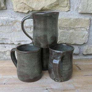 Pottery Mugs with Iron Lustre (blue/grey/green) glaze set of four