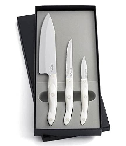 CUTCO #1827 Kitchen Classics Boxed Knife Gift Set - Includes #1728 Petite Chef, #1721 Trimmer, and #1720 Paring Knife - Pearl White
