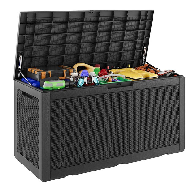 NBYSGO Outdoor Storage Box, Resin Deck Boxes Indoor and outdoor, Waterproof Storage Box Lockable Lid (Black, 101 Gallon)