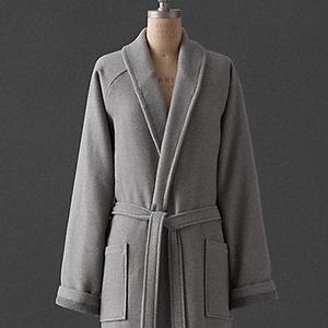 Textured-Weave Terry Robe - Heathered Grey, Size XS
