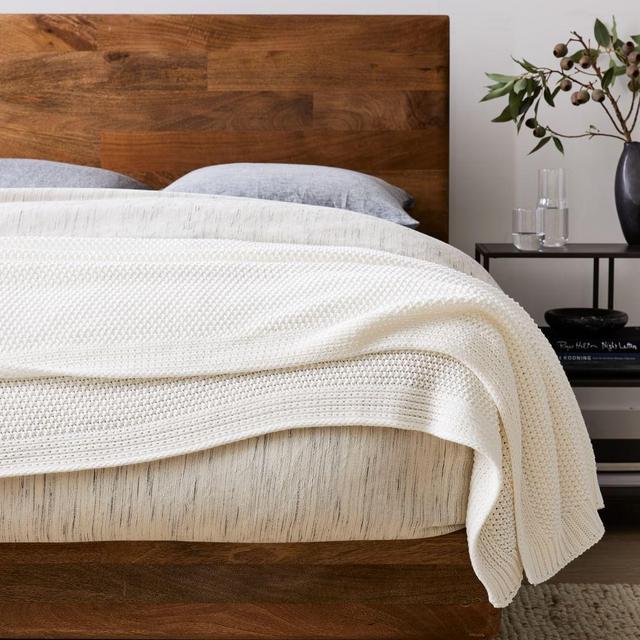 Cotton Knit Bed Blanket, King, White