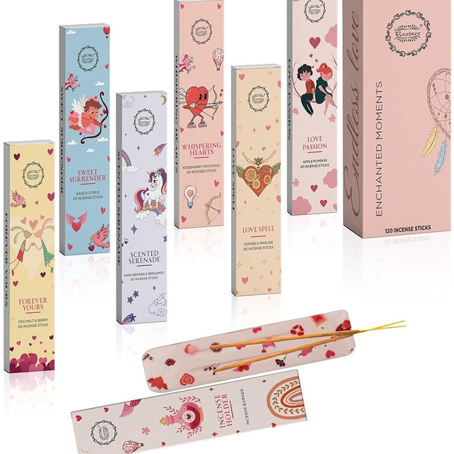 Raajsee Natural Incense Sticks with Insence Holder- Pack of 6 Organic Inscent -120 Insense Sticks, Non Toxic Clean Burning, Boho Gift Set, Sage,Apple Pumpkin,Coconut, Coffee,Rosemary Patchouli