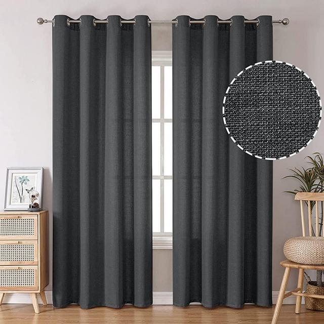 BGment Natural Faux Linen Curtains for Bedroom, Grommet Thick Linen Semi Sheer Drapes Light Filtering Privacy Window Treatments Curtains for Living Room, Set of 2 Panels, 52 x 95 Inch, Dark Grey