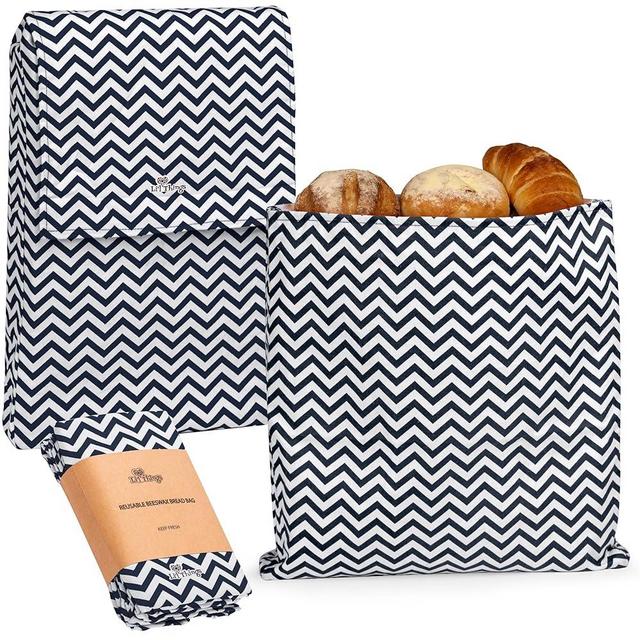 Li'l Things Eco-friendly Reusable Beeswax Bread bags | Improved Beeswax Coating | Set of 2 Sizes 13'x13' & 15’x 9’ | 6 Different Themes | Perfect Bag for Home-Baked | No Plastic | Black Zig Zag