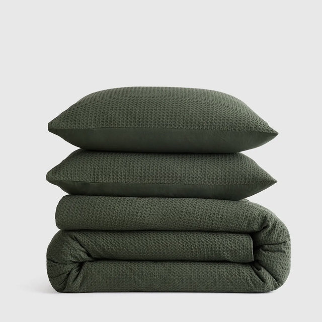 Organic Luxe Honeycomb Duvet Cover Set - Pine, King/Cal King