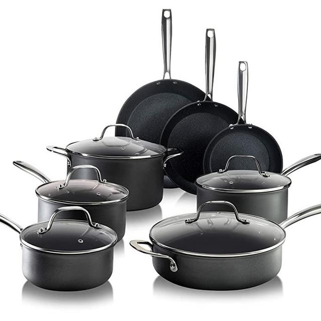 Granitestone PRO – Hard Anodized Pots and Pans 13 Piece Premium Chef’s Cookware Set with Ultimate Nonstick Diamond & Mineral Coating, Oven & Dishwasher Safe, Black