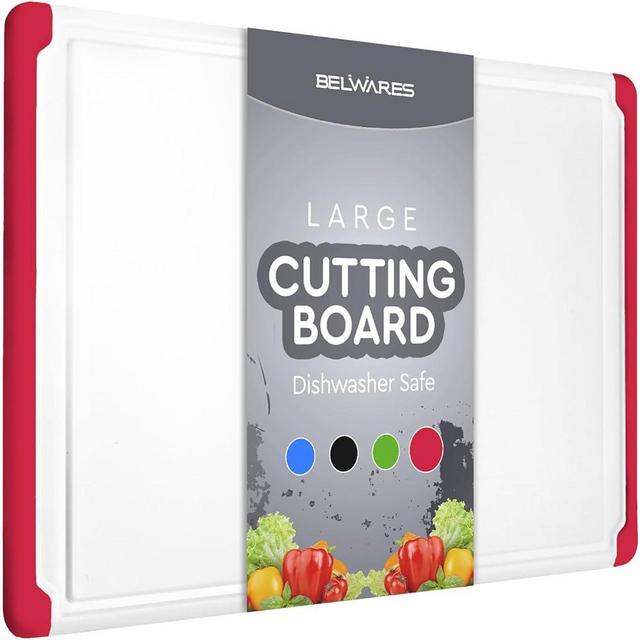 Large Kitchen Plastic Cutting Board - Dishwasher Safe Non-Slip Cutting Boards with Juice Grooves, Easy Grip Handles - Large and Thick Chopping Board Red