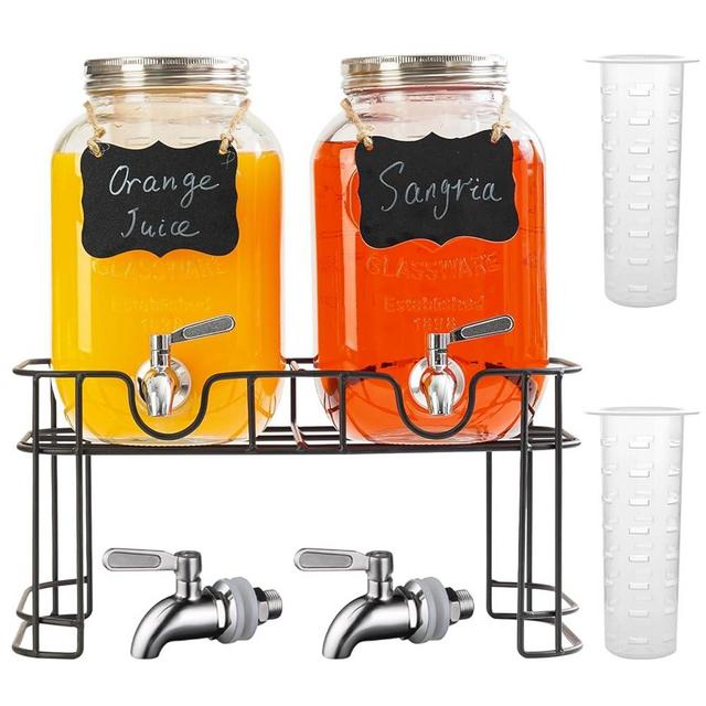 Einfache 1 Gallon Drink Dispenser with Stand,2 Pack Beverage Dispenser with Stand & Stainless Steel Spigot,Glass Water Lemonade Dispensers for Juice,Parties