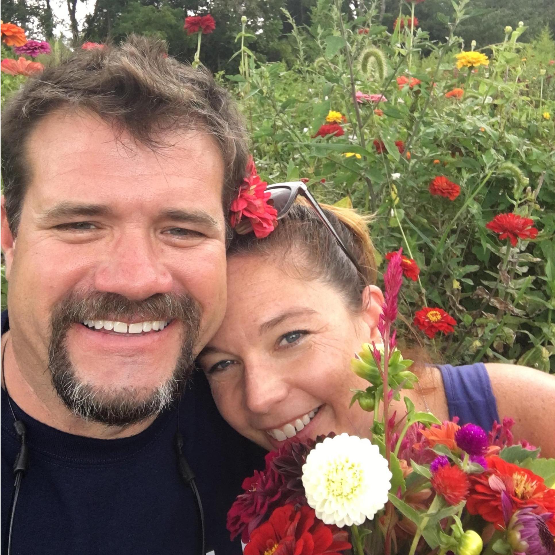 One of our first dates: picking wildflowers at a local farm
