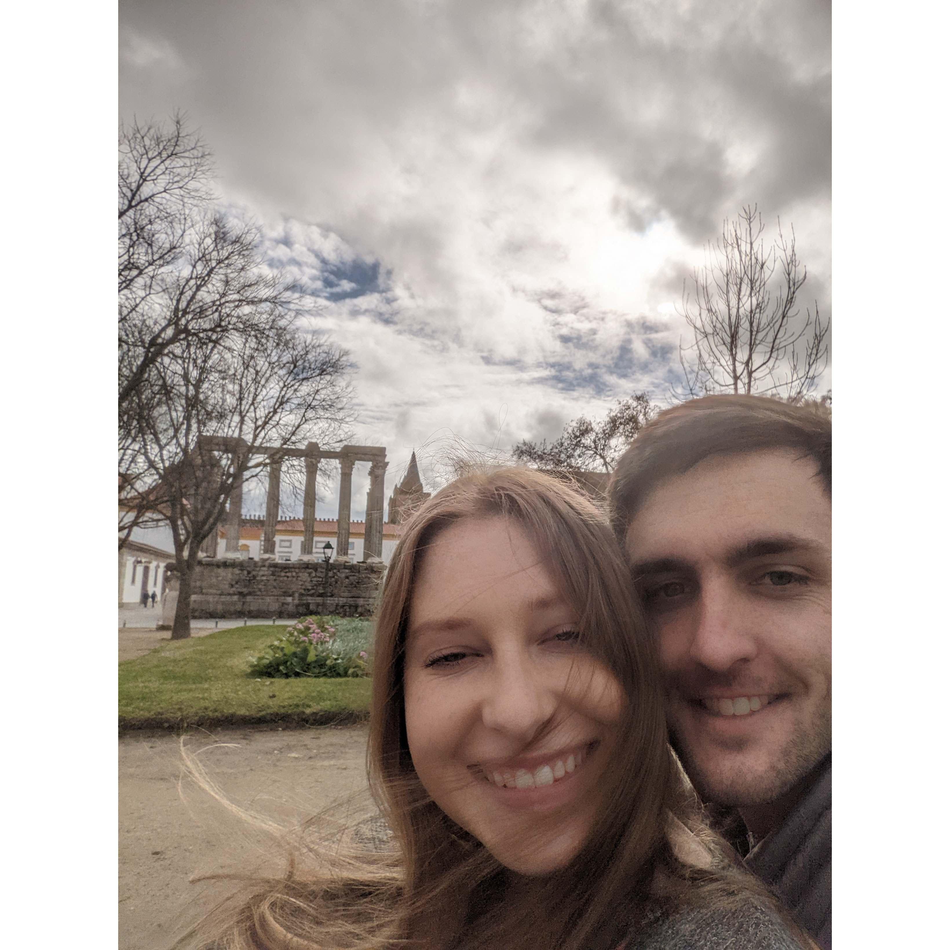 Travel Buddies!! At the Temple of Diana in Evora, Portugal!