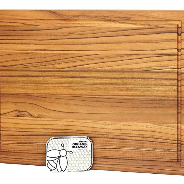 Ziruma Large Premium Teak Wood Cutting Board Cured with Organic Beeswax - 20 x 15 x 1.5 in (2 oz of extra Beeswax Included)