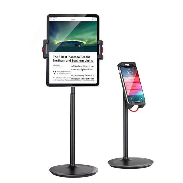 Tablet Ipad Stand Holder, SAIJI Adjustable Phone Stand, 360 Degree Rotating, Aluminum Alloy Cradle Desktop Holder Dock for 4.7"-12.9" Screen Phones, iPad, Nintendo Switch, Kindle, eBook Reader (Black)