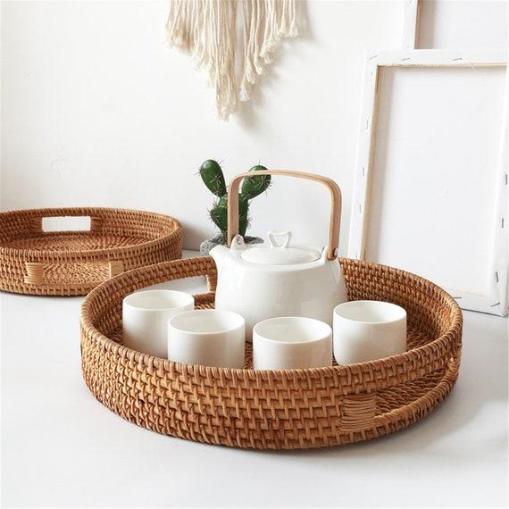Rattan Desktop Storage Basket,Round Natural Woven tray,Housewarming Gifts