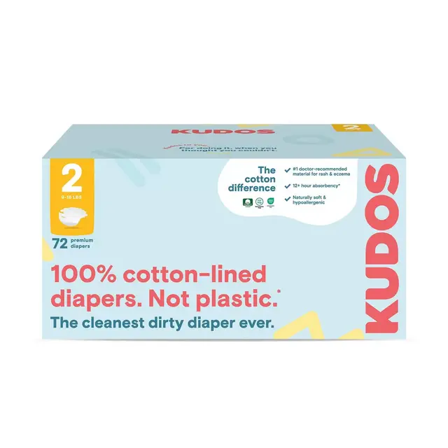 Kudos Chlorine Free Cotton-Lined Disposable Diapers - Size 2 - 72ct