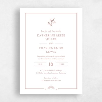 Dusty Rose, Pink Wedding Invitation - Ivy Portrait Letterpress
