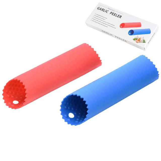 [Upgraded Version] Maxracy 2 Set Silicone Garlic Peeler Easy Roller Tube Useful Garlic Odorfree Kitchen Tool (Red,Blue)
