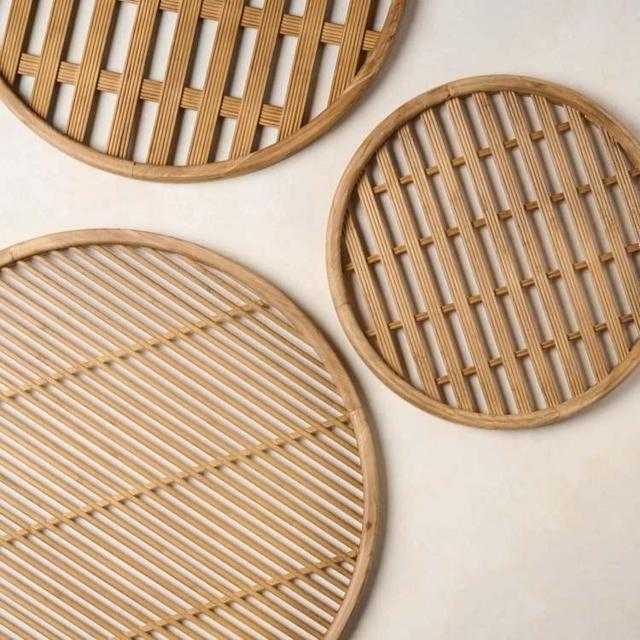 Round Wood Grid Wall Art (Large)