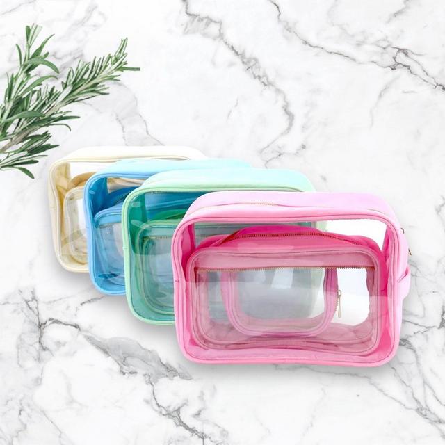 Transparent Nylon Cosmetic Bag - Clear Cosmetic Pouch - Makeup Bag- Nylon Pouch Patches -Clear Travel Bag