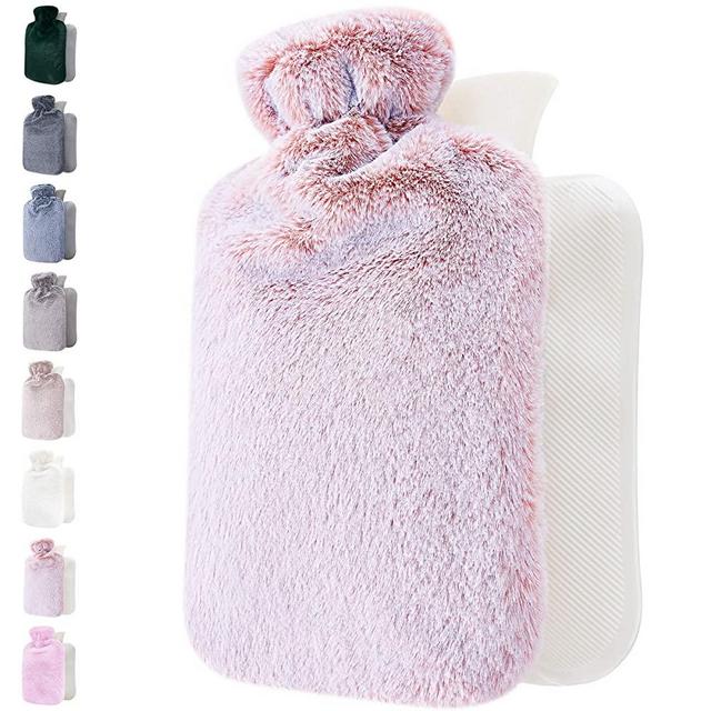 Qomfor Hot Water Bottle with Soft Cover - 1.8L Large - Classic Hot Water Bag for Pain Relief, Neck and Shoulders, Feet Warmer, Menstrual Cramps, Hot and Cold Therapy - Great Gift for Girls - Pink