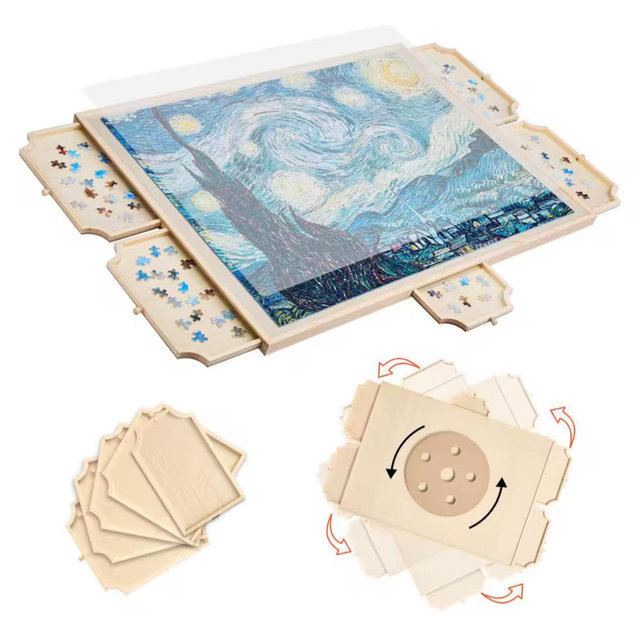 VEVOR 1500-Piece Puzzle Board with 6-Drawers and Cover 35 x 26 in. Rotating Wooden Jigsaw Puzzle Plateau ZMPTB1500J00KOFDAV0