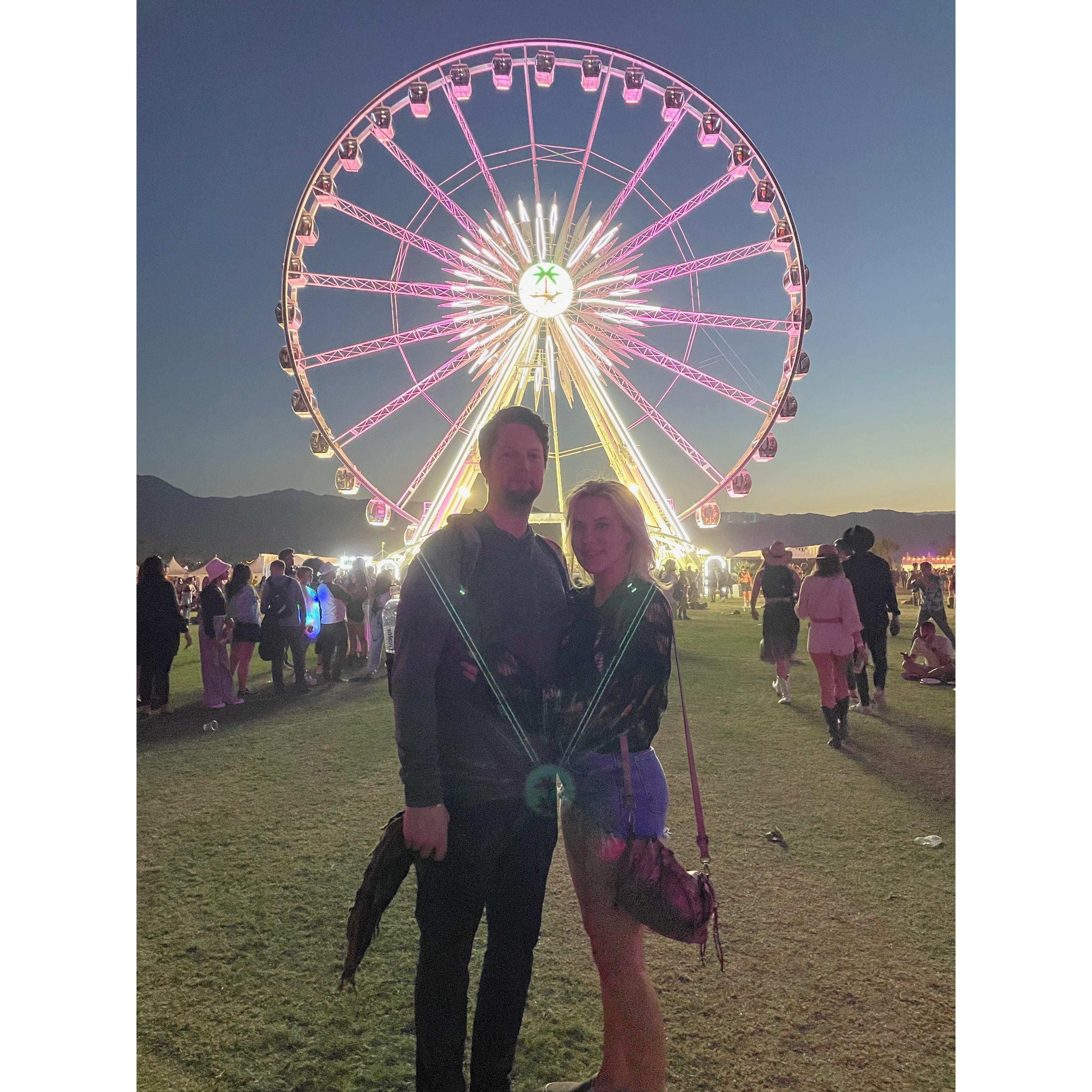 April 2023 - Coachella, CA - Us in front of the iconic Ferris wheel at Coachella Music & Arts Festival.