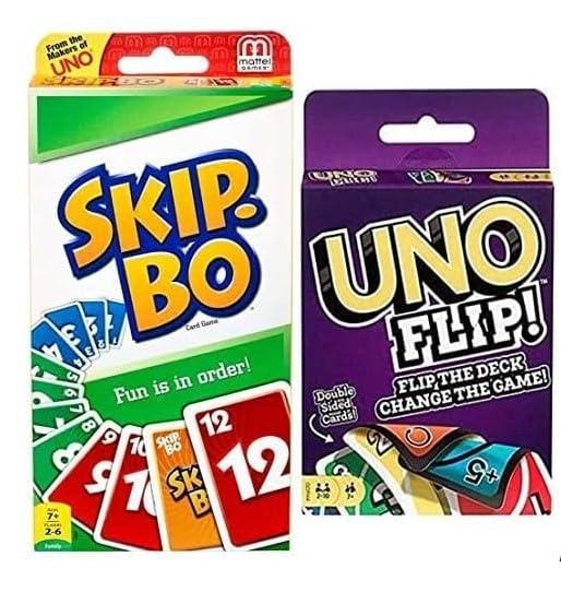 Mattel Uno Flip and Skip Bo 2-Pack Combo Card Game