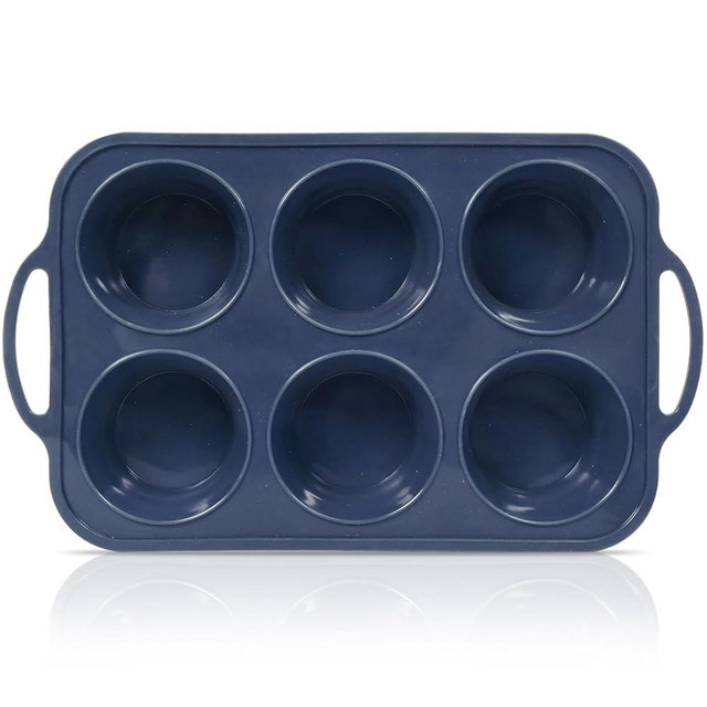 Vnray Jumbo Silicone Muffin Pan with Metal Frame, Non Stick Silicone Cupcake Pan with Handles 6 Cup, BPA Free Silicon Muffin Tin Tray Extra Large for baking, egg bites, Cupcake Mold Grey