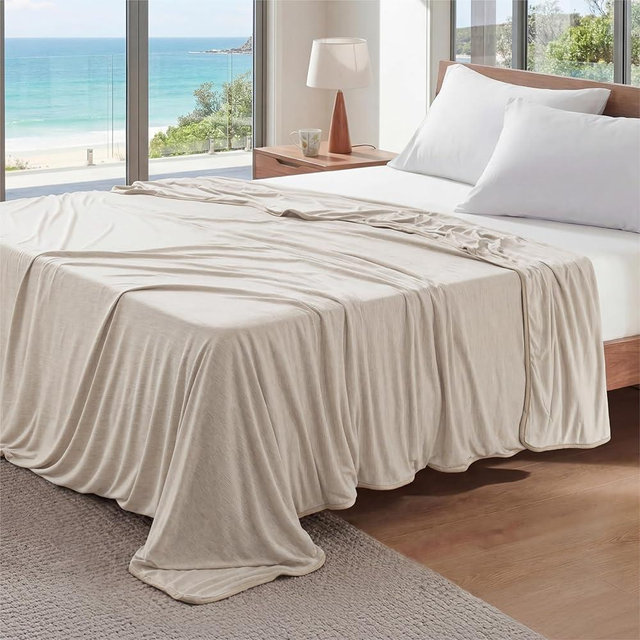 Bedsure Oat Beige Cooling Blanket King Size for Hot Sleepers - Summer Cold Blanket for King Size Bed with Rayon Derived from Bamboo, Ice Cool Cold Arc-Chill Thin Summer Bedding Essentials, 108x90