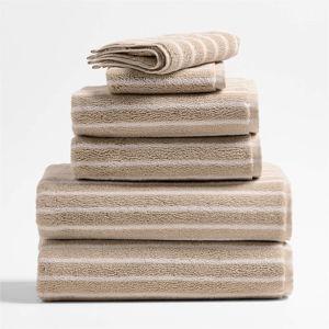 Organic Turkish Cotton Sand Beige and Crisp White Stripe Towels, Set of 6 + Reviews | Crate & Barrel
