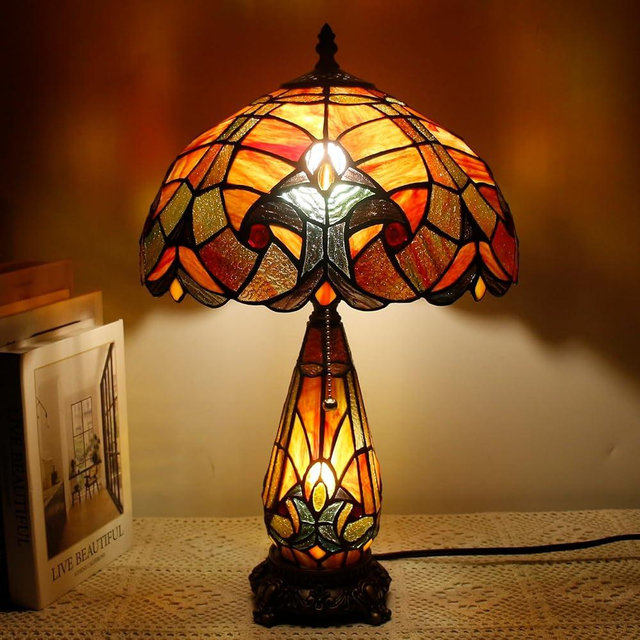 TCODTPOL Tiffany Lamp Stained Glass Table Lamp 12X19 Inches Mother Daughter Vase Desk Accent Night Light for Bedroom Bedside Reading Home Antique Style (Red Stained)