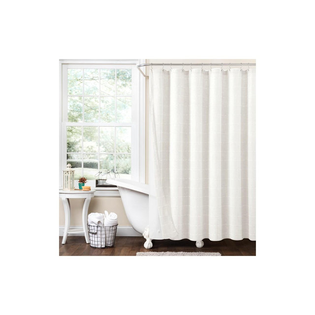 Farmhouse Textured Sheer With Peva Lining Shower Curtain White 2Pc Set 72X72