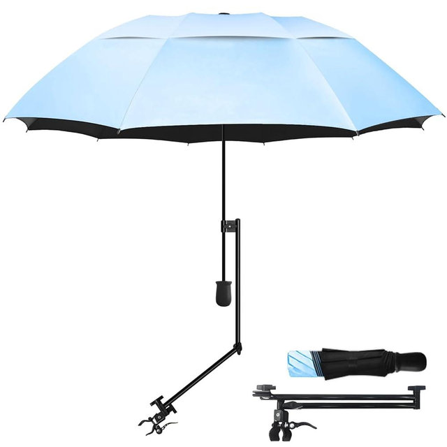 HOBVO UPF 50+ Golf Umbrella with Adjustable Universal Clamp, Portable Umbrellas for Rain, Manual Open & Close, for Beach Chair, Golf Cart, Stroller, Bleacher, Patio
