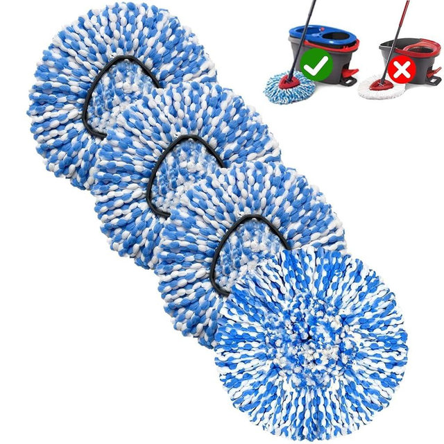 4 Pack Mop Replace Heads Compatible for OCeda, Spin Mop Refill Head Replacement for RinseClean 2-Tank System - Fluffy Microfiber, Machine Washable and Easy to Replace