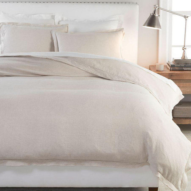 Natural Belgian Flax Linen Double Flange Duvet Cover, King,/Cal. King