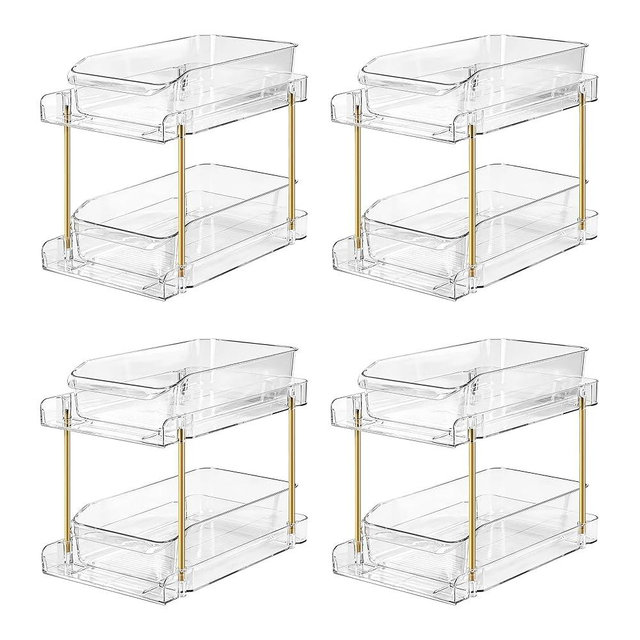 LAREKUN4pack 2-Tier Organizer & Storage Unit Stackable Bathroom Cabinet Organizer Pull-Out Kitchen Pantry Organizer & Storage System Suitable for Countertops, Pantries, Kitchens, Bathrooms