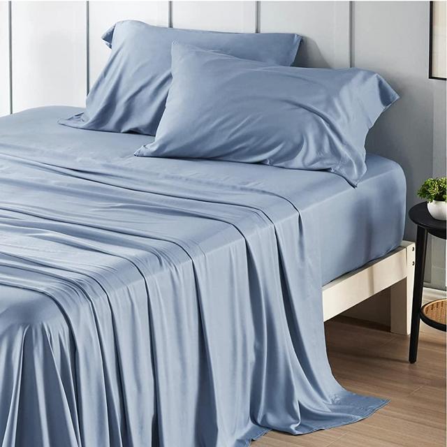 Bedsure Cooling Sheets Set, Rayon Made from Bamboo, Full Size Sheet Sets, Deep Pocket Up to 16", Hotel Luxury Silky Soft Breathable Bedding Sheets & Pillowcases, Mineral Blue