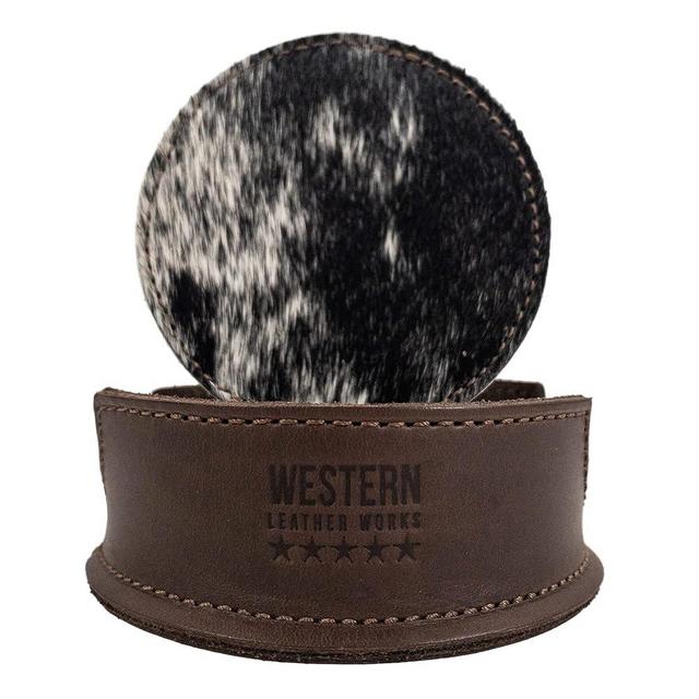 Western Leather Works, Circular Set of 6 Coasters for Drinks Handmade from Full Grain Leather - Furry