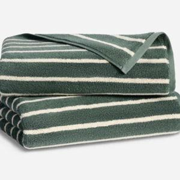 Super-Plush Turkish Bath Towels - Stripped Botanical Green