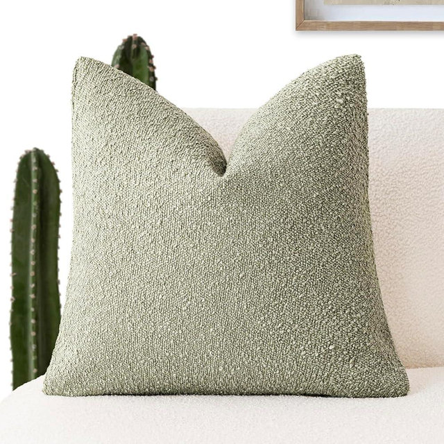 Foindtower Decorative Textured Boucle Throw Pillow Covers Accent Solid Pillow Cases Neutral Soft Cozy Couch Cushion Case for Chair Sofa Bedroom Living Room Home Decor 16x16 Inch,1PC,Dirty Sage Green