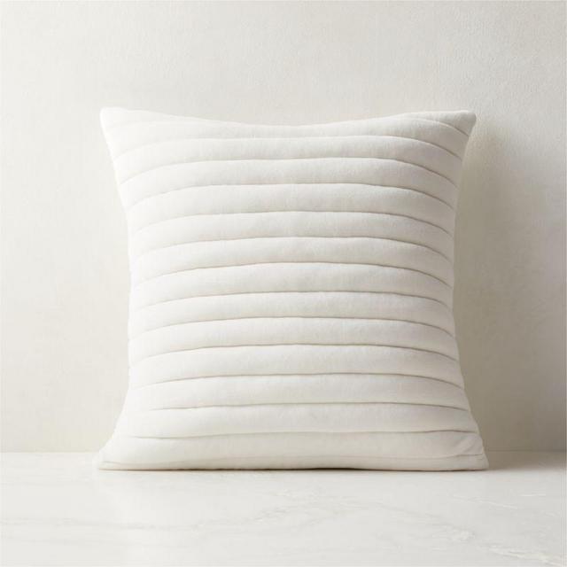 18" Channeled White Velvet Pillow With Down-Alternative Insert in White