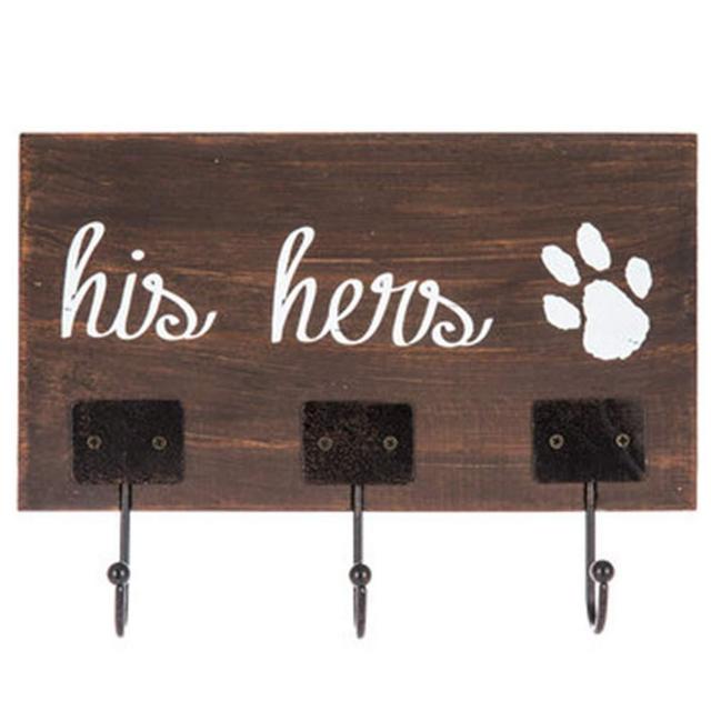 Mission Gallery His and Hers and The Dog Paw Print Wall Hook Home Decor Wooden 9"