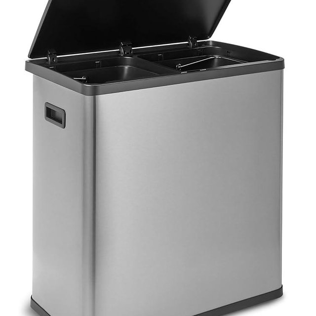 HOLDN’ STORAGE 60L Dual Kitchen Trash & Recycling Bin, Motion Sensor Opening, Soft-Close Lid, Removable Inner Buckets, Stainless Steel, 2 Trash Bag Rolls Included