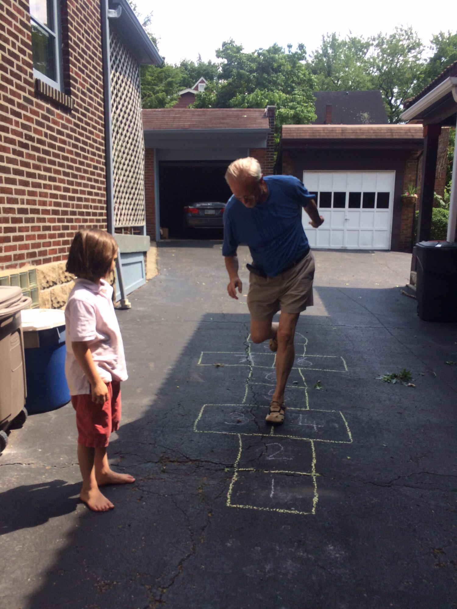 Best step-Dad-to-be ever! Playing hopscotch with Perry on the Fourth of July 2017