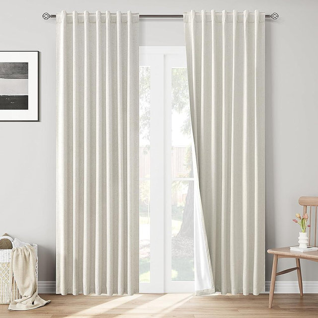 Joywell Full Blackout Curtains Linen Natural Cream Beige 84 Inch Long 2 Panels for Bedroom Living Room Nursery,Back Tab Room Darkening Thermal Insulated Black Out Window Boho Farmhouse Drapes,52x84