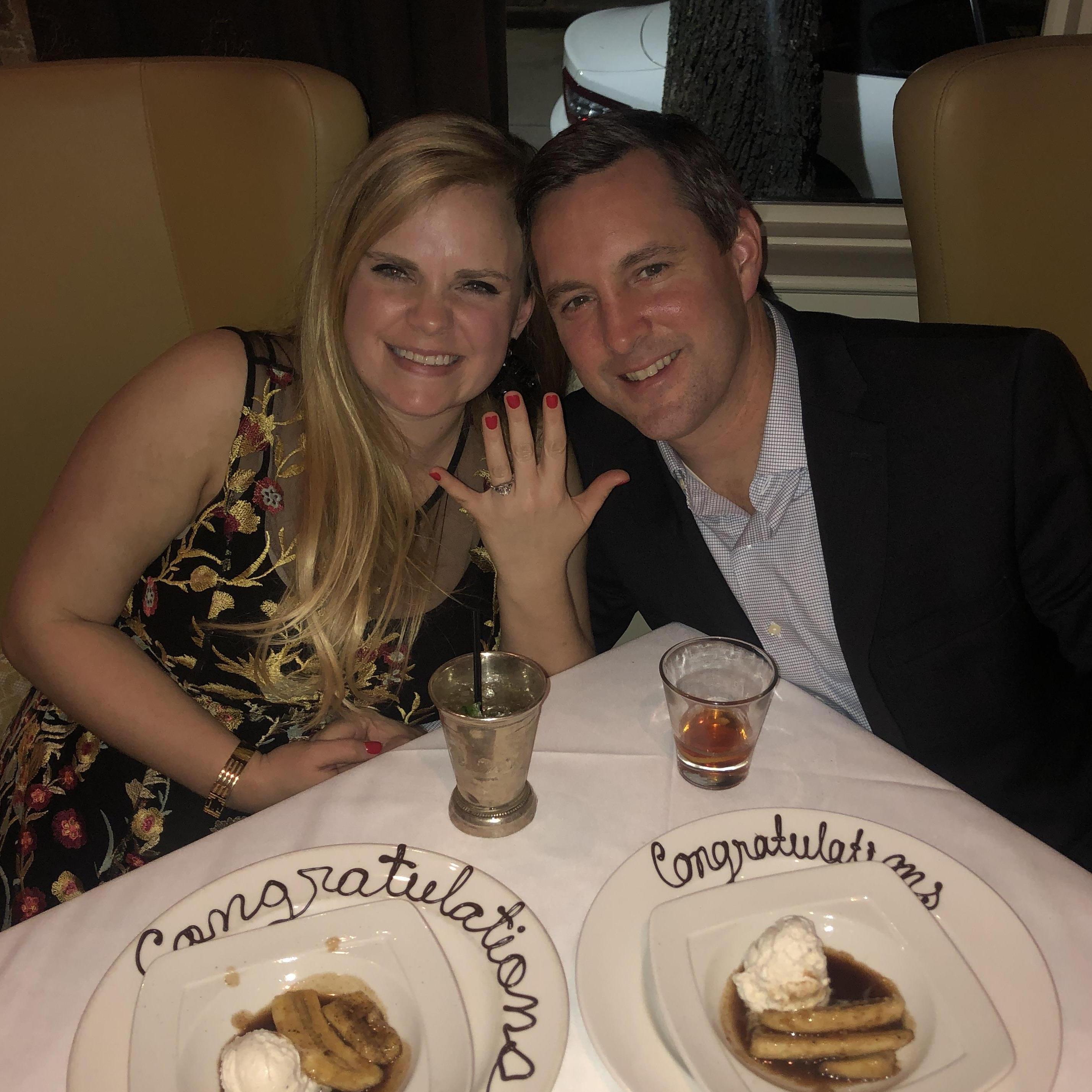 We got engaged at Brennan’s of Houston after a carriage ride to see the Christmas lights in River Oaks. Sarah's parents were also engaged at Brennan's 40 years ago.