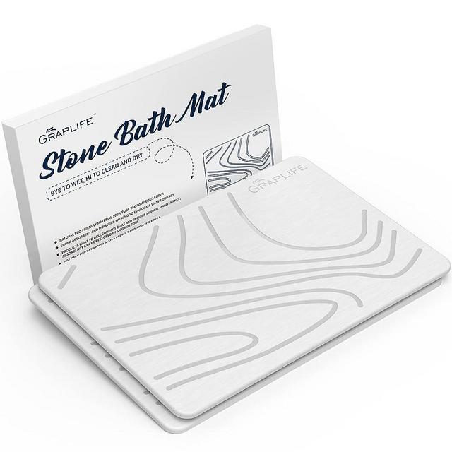 Graplife Stone Bath Mat 2PACK, Tub & Bathroom Floor - Super Absorbent Diatomaceous Earth Shower Mat, Non-Slip Fast-Drying Mat for Kitchen Counter, Elegant Home Decor & Modern Accessories White